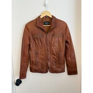Viliro Brown Vera Pelle Leather Jacket Made in Italy Zip Front Moto Style 44